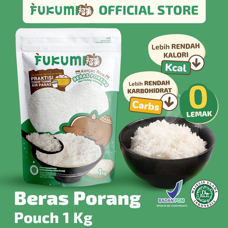 

Super Laris FUKUMI BERAS PORANG POUCH 1KG Fukumi Shirataki Beras Konjac Rice Diet Pouch 1 Kg