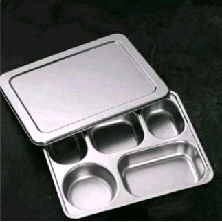 100 PCS • Food Tray Piring Stainless Steel Lunch Box 5 Sekat Tebal Dengan Tutup Stainless / Tempat M