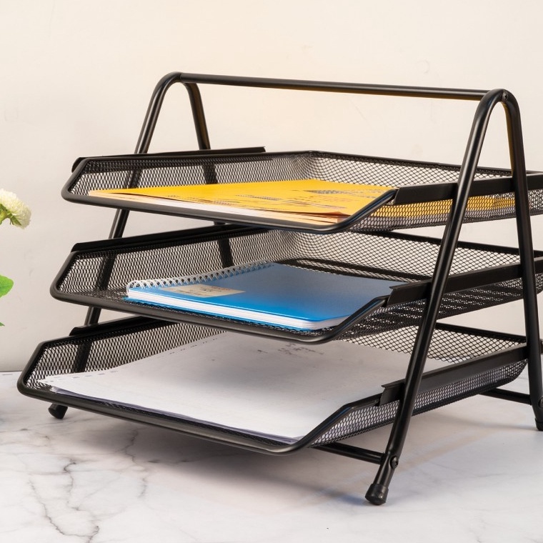 

ART V48W Rak Kertas File Dokumen Surat 3 Susun Jaring Besi Paper Document Letter Tray Desk Storage 3 Tier