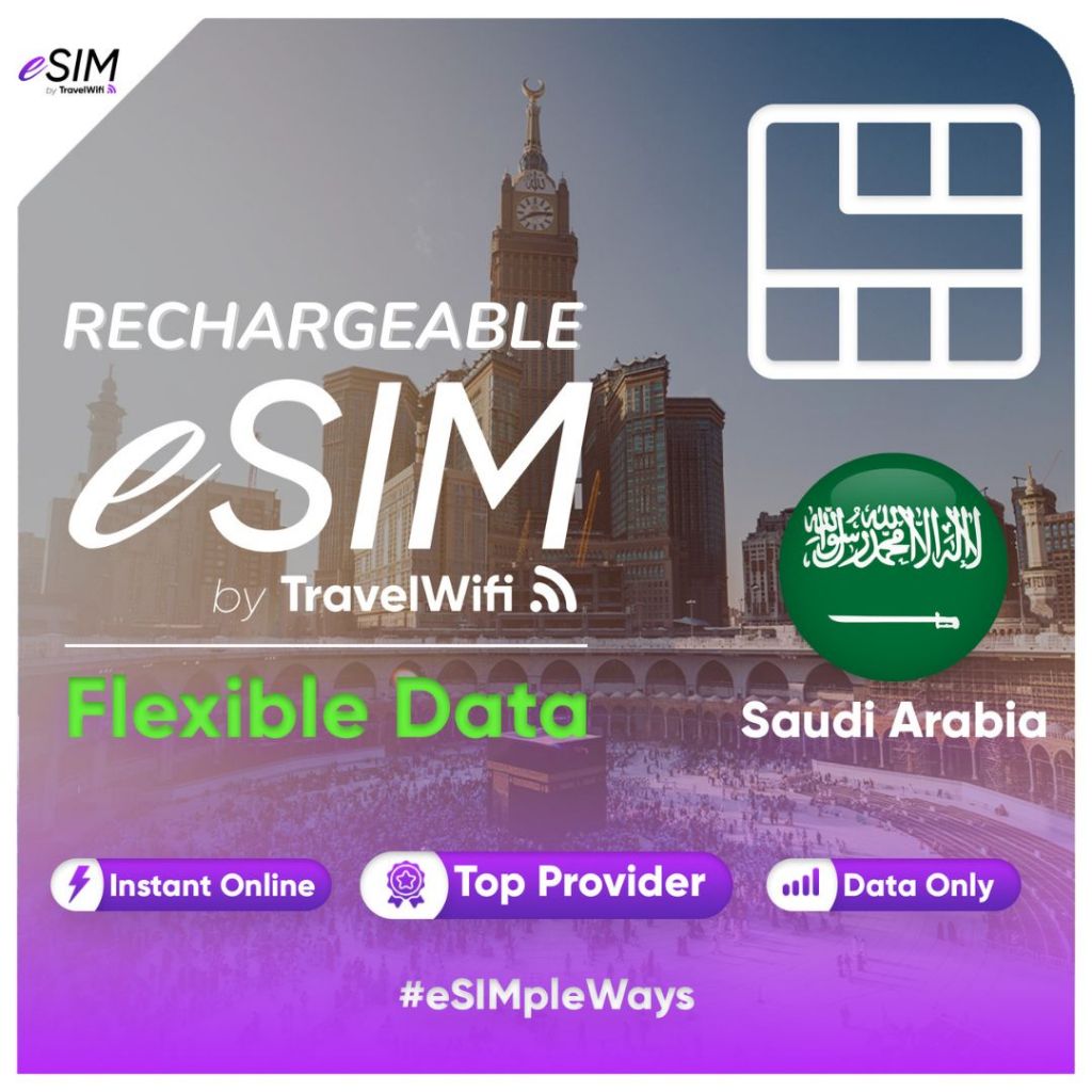 RECHARGEABLE eSIM Saudi Arabia Flexible Data | Saudi Arabia Travel eSIM Card | eSIM Saudi Arabia | e