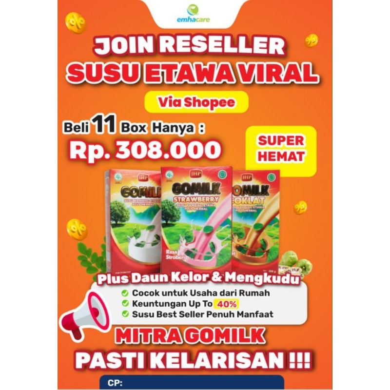 

PAKET 11 BOX JOIN MITRA USAHA GOMILK Susu Kambing Etawa Plus Herbal Daun Kelor