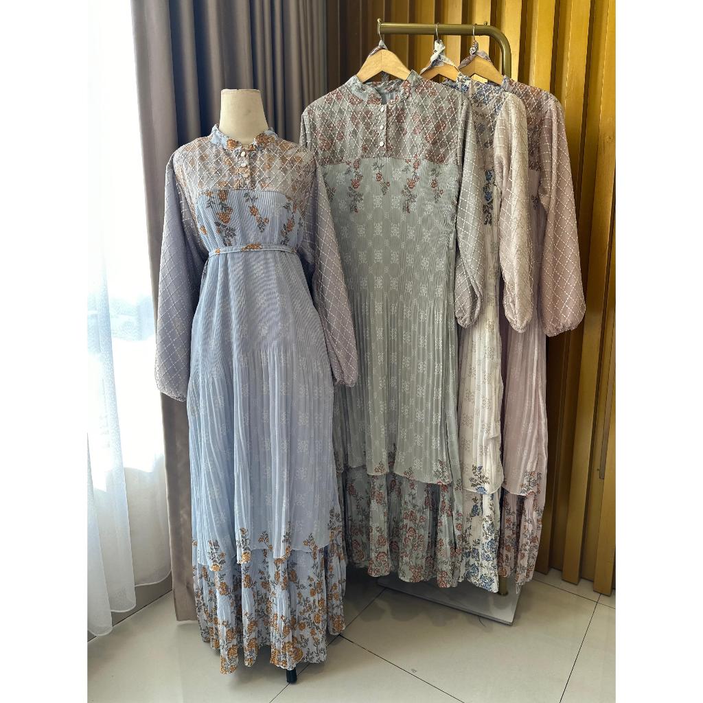 Maxi Hana Dress Ceruti Plisket Gaun Kondangan Muslim Gamis Pesta Mewah