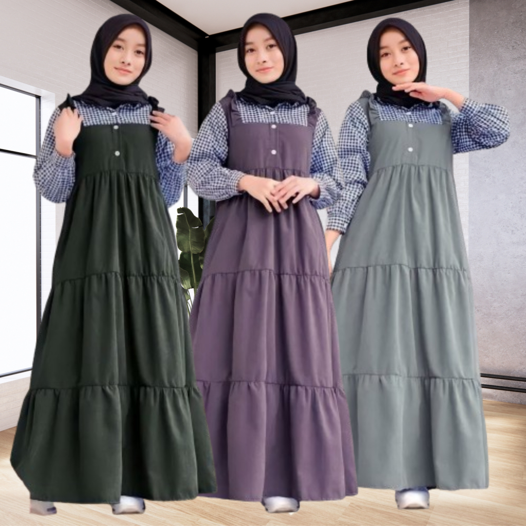 Gamis Anak Tanggung Motif Kotak Kotak Terbaru Dress Wanita Bahan Katun Polos Usia 9-16 Tahun
