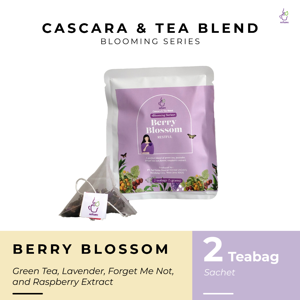 

Netisane Berry Blossom (Green Tea, Lavender, Forget Me Not Flower, dan Raspberry Extract) | Netisane Cascara Blend Blooming Series | Artisan Tea / Tea | 2 Tbg