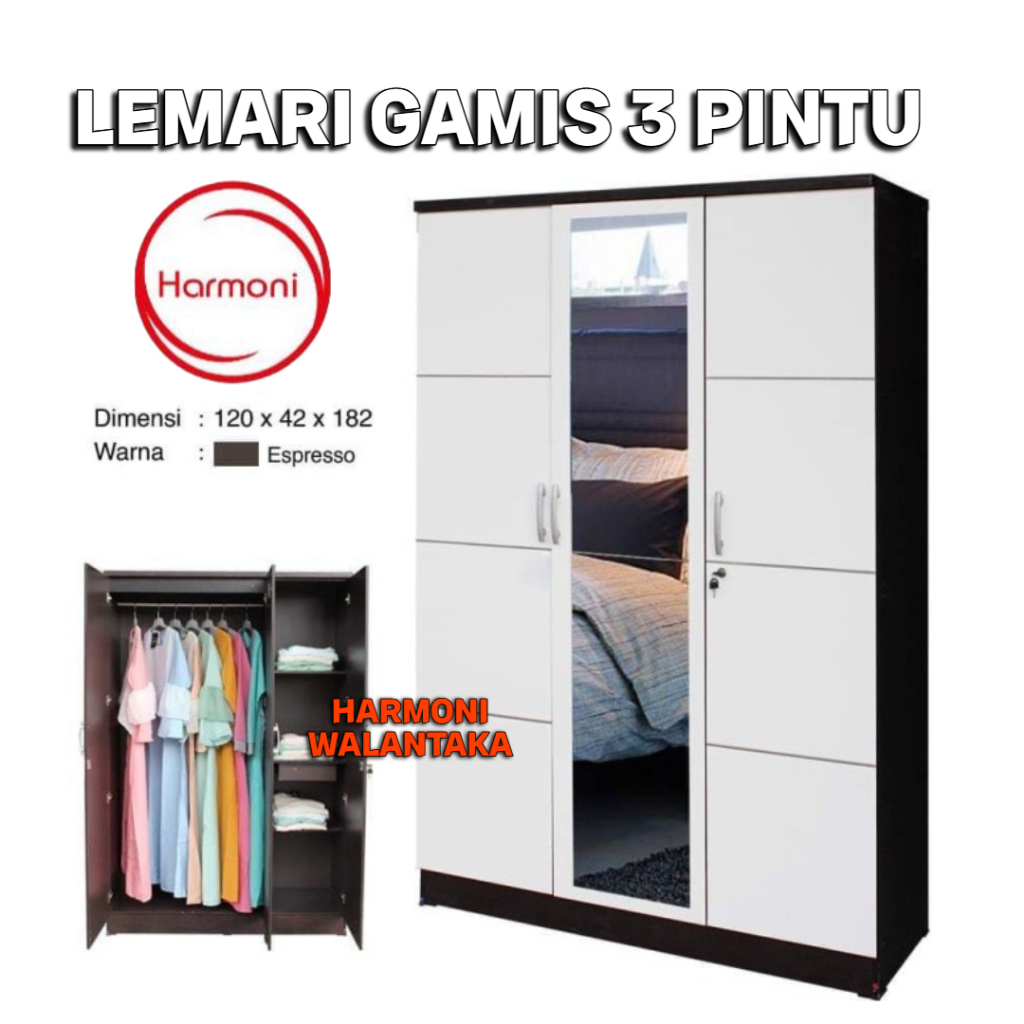 LEMARI PAKAIAN 3 PINTU GAMIS LEMARI 3 PINTU GANTUNGAN TINGGI