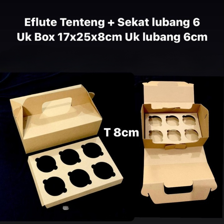 (10 Pcs) Box Tenteng Sekat 6 Kotak Eflute Cupcake Isi 6 Pcs Dus Kue Bolu Kemasan Cup Puding 17x25x8 