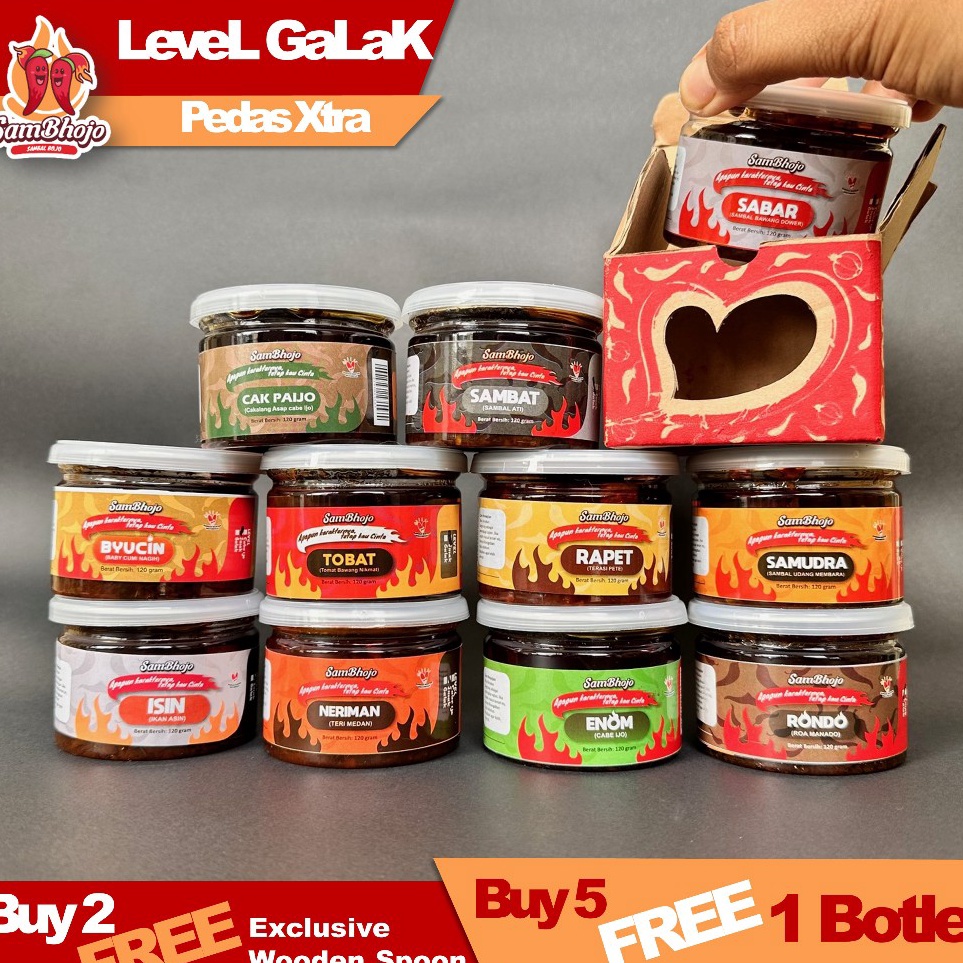 

SamBhojo Sambal Botol Level Galak Sambal Baby Cumi Sambal Teri Medan Sambal Paru Sambal Pete Sambal Bawang dll Botol 12 gr