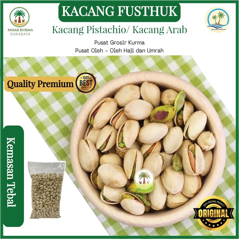 

Kacang Fustuk Pistachio 1kg Kacang khas Arab Kulit Putih Pistacio 5gram Panggang