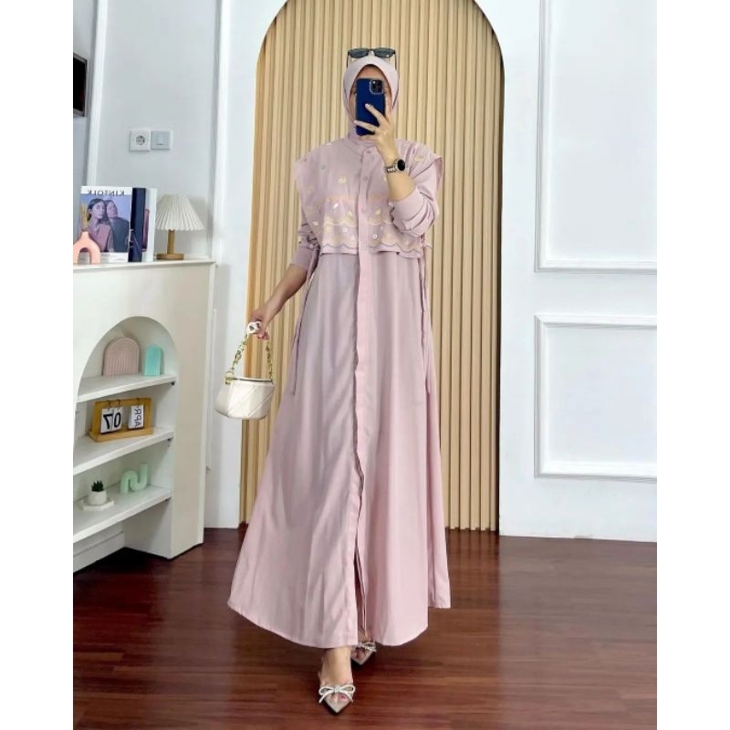 Baju Kondangan Bordir Rompi Menyatu Tali dibagian Belakang Terbaru Soraya Maxy Bahan Ceruty Babydoll