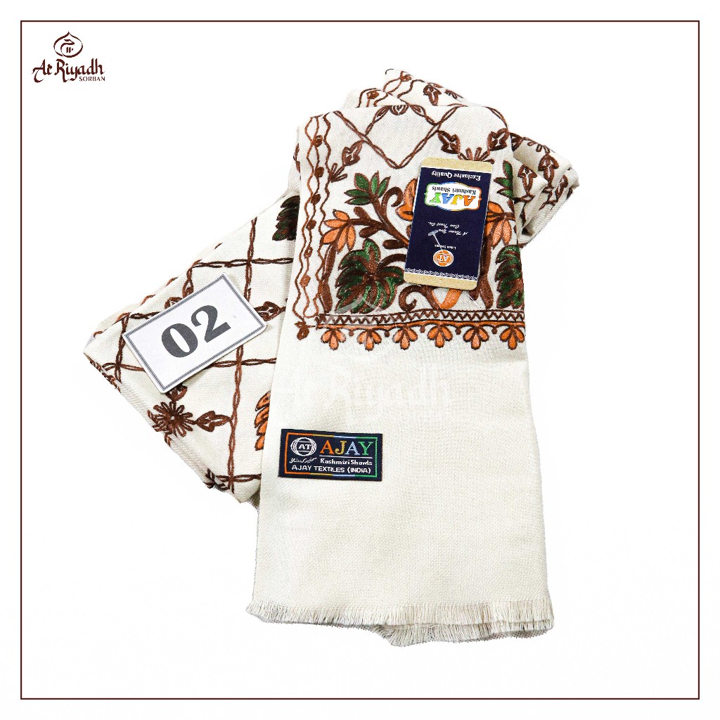 Sorban Kashmiri AJAY 18004 Hitam Putih Full Motif Sulam