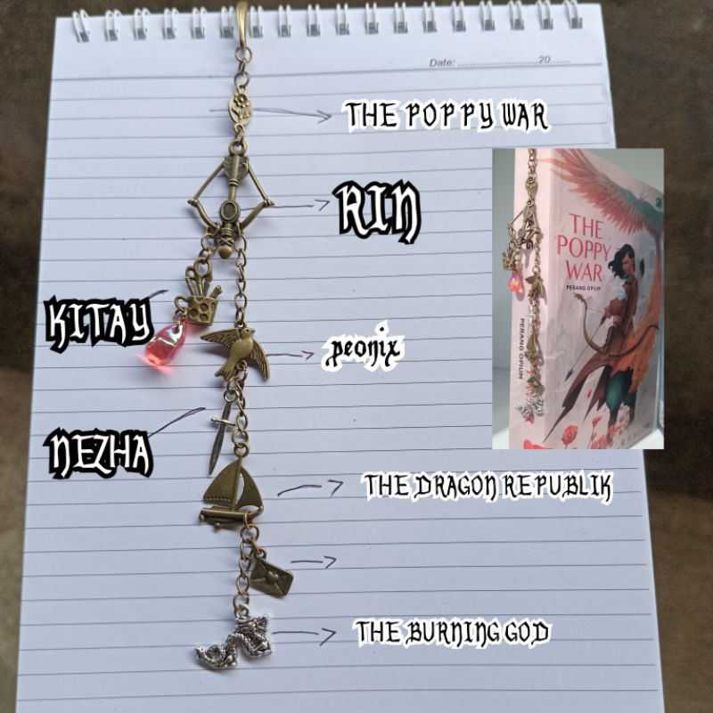 

Bookmark/ Pembatas Buku/ Keychain RIN NEZHA KITAY Buku Trilogi of The Poppy War /The Dragon Republik