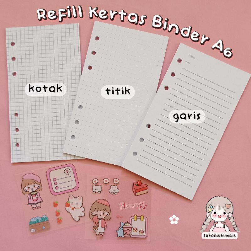 

REFILL KERTAS BINDER A6 6 LUBANG / LOOSE LEAF A6 6 RING 80GSM