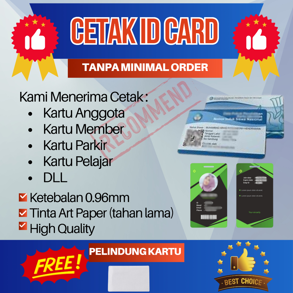 

Cetak Kartu Id card/ Cetak kartu anggota bahan pvc id card 0.96mm (Tebal)