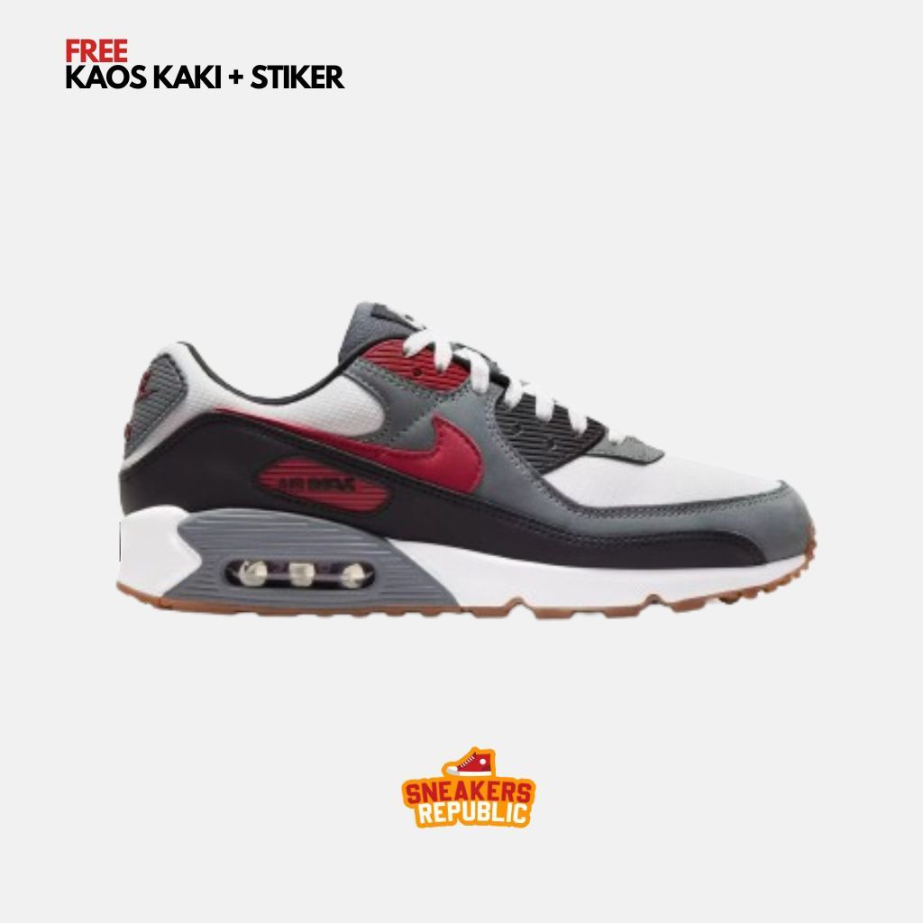 SEPATU NIKE AIR MAX 90 MEN RED GREY SNEAKERS ORIGINAL FOOTWEAR