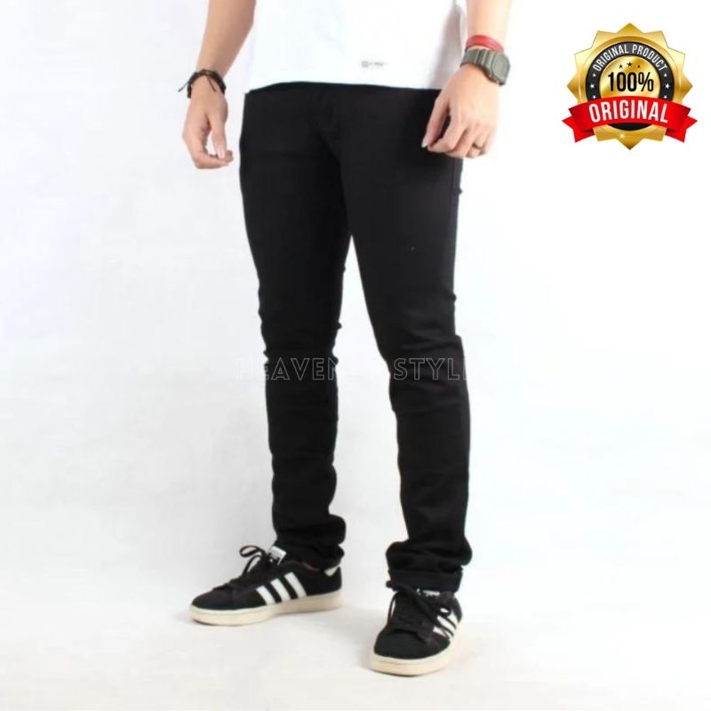 Celana Jeans Pria panjang Hitam slimfit Stretch Bahan Naomi [Tidak luntur]
