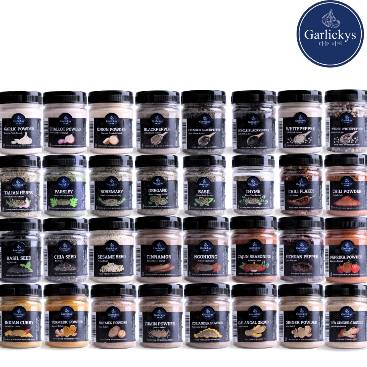 

Kilat Hemat GARLICKYS Rempah Bubuk Premium Bawang Putih Bombay Merah Bubuk Lada Hitam Putih Merica Bubuk Bubuk Ngohiong Halal Paprika Cabe Chili Cinnamon Kayu Manis Bubuk Powder Italian Herbs Seasoning Parsley Rosemary Thyme Basil Oregano Ginger Garlickys