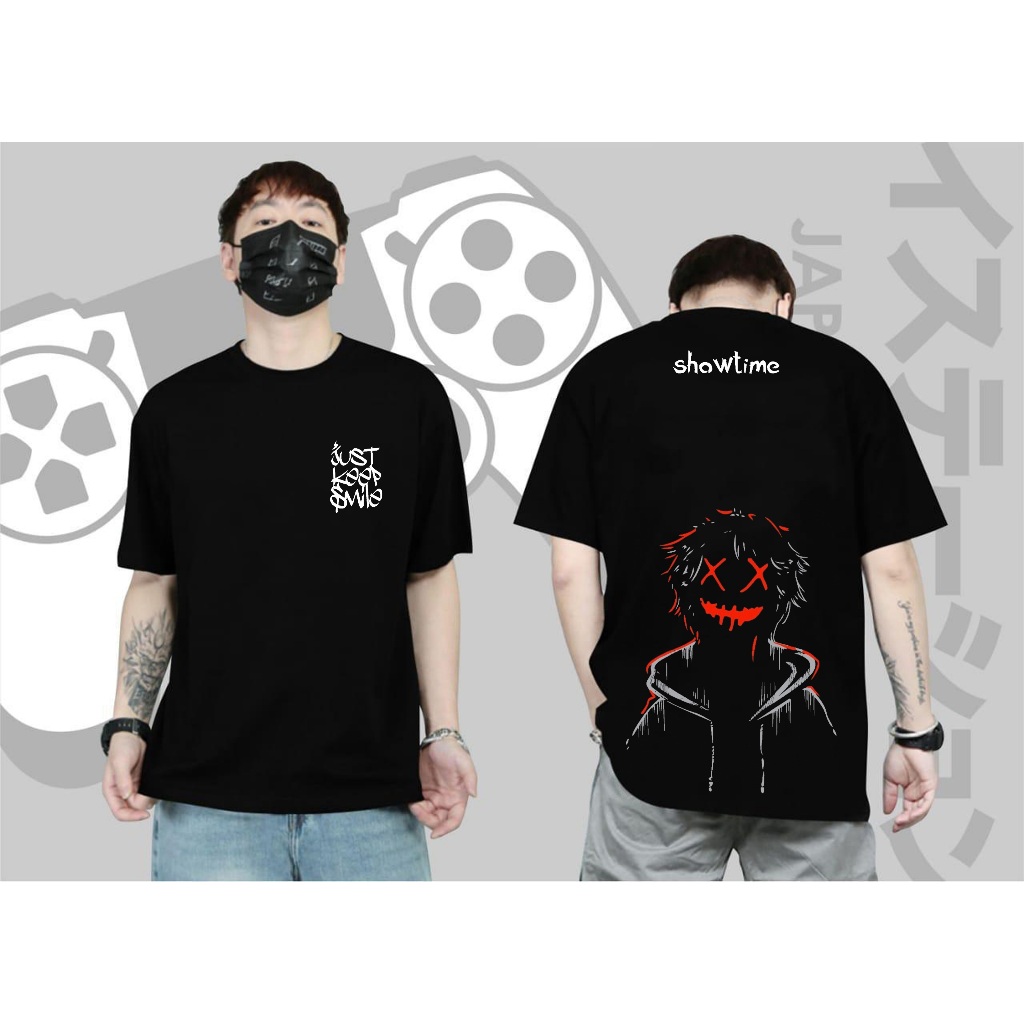 Kaos Distro Premium Motif "Just Keep Smile" Warna Hitam Baju Unisex Pria Wanita Cotton Combed 30s