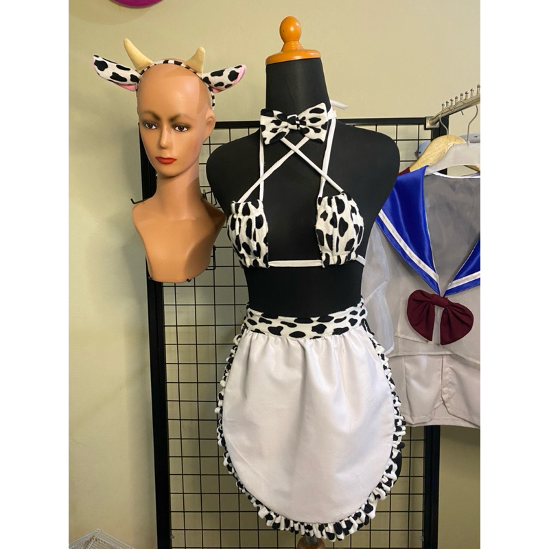 baju seksi/ lingeri/ kostum maid sexy/ baju pelayan seksi corak sapi