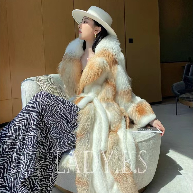 Mantel Bulu Wanita Mantel Bulu Penuh Beludru Label Ungu Rubah Platinum Mewah