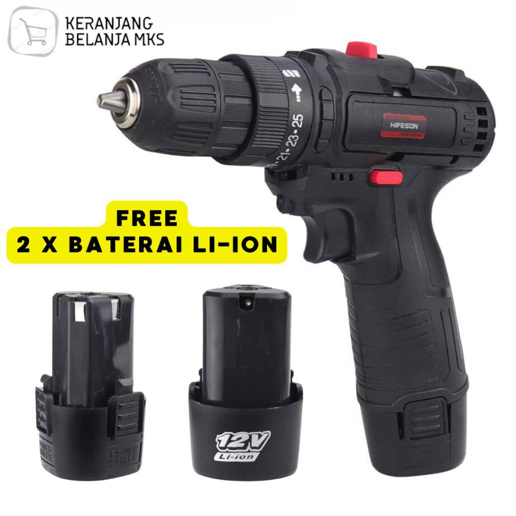 Mesin Bor Baterai/ Bor Cordless Drill/ Bor Listrik Lithium Battery Rechargeable 12V