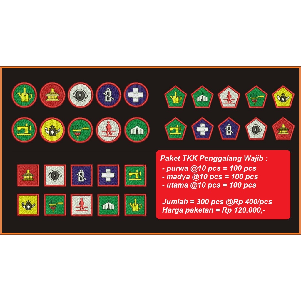 Paket Badge TKK Penggalang Wajib (purwa, madya, utama) @10pcs per tkk