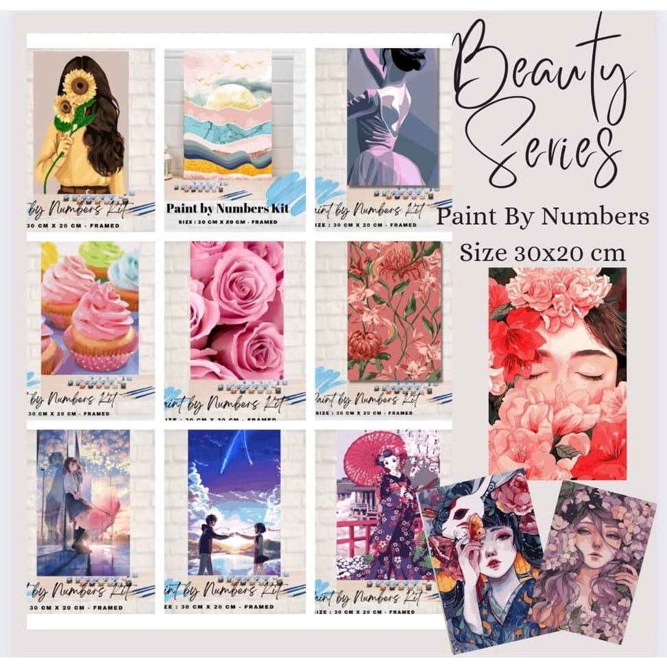 

ART T33A Paint By Number 3x2cm with WOODEN FRAME DIY PAINTING KIT all picture readystock