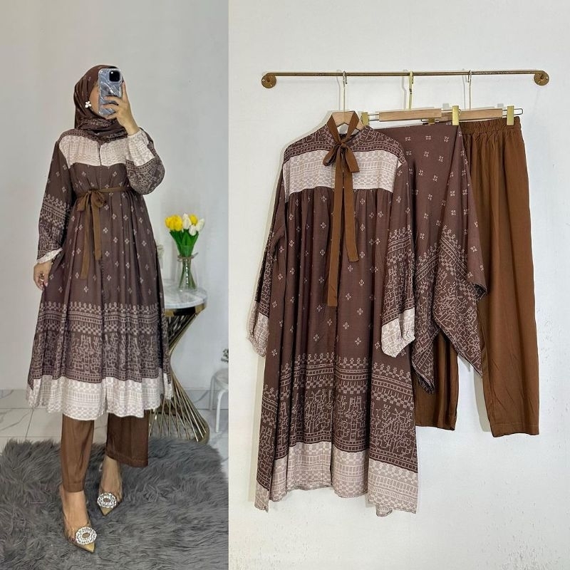 ONESET LONG HIJAB/ONESET LONG TUNIK/ONESET RAYON TWILL/ONESET TERBARU/ONESET HIJAB TWILL//SETELAN