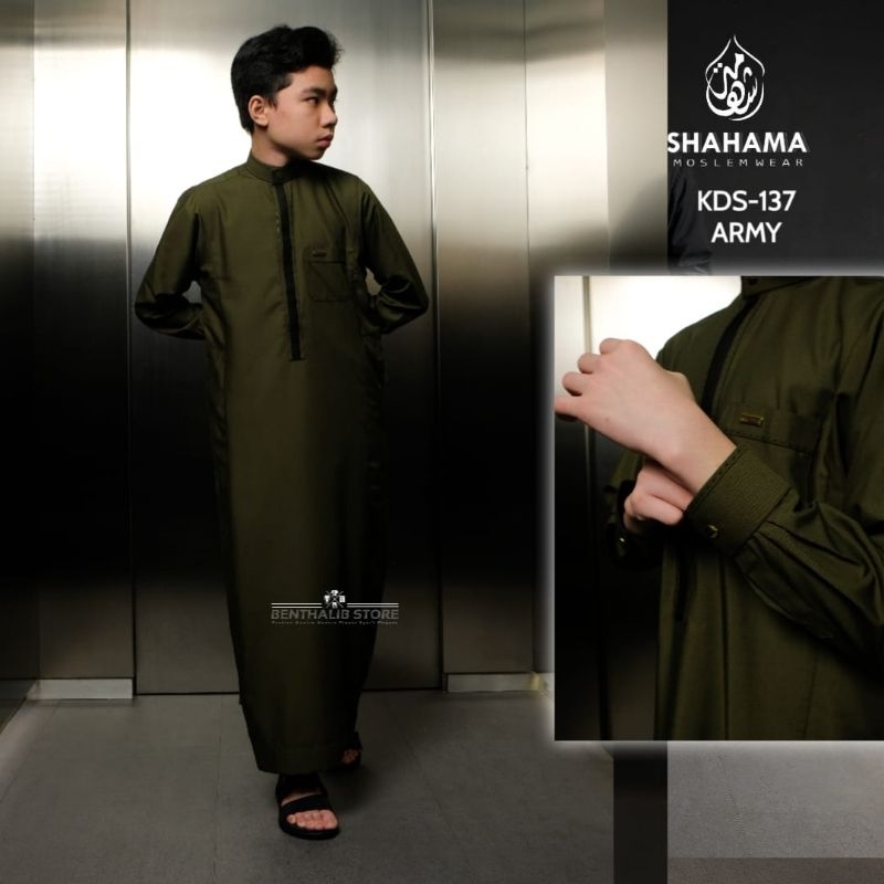 Jubah Shahama Anak KDS-137 Warna Hijau Army Lengan Panjang