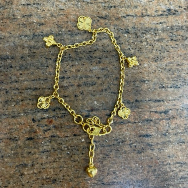 gelang fancy clover kristal elegant emas asli kadar 700