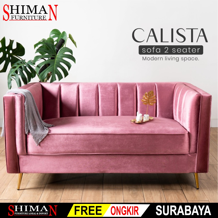 Sofa Minimalis Calista Free Bantal | Sofa Kaki Besi Gold | Sofa Ruang Tamu Minimalis