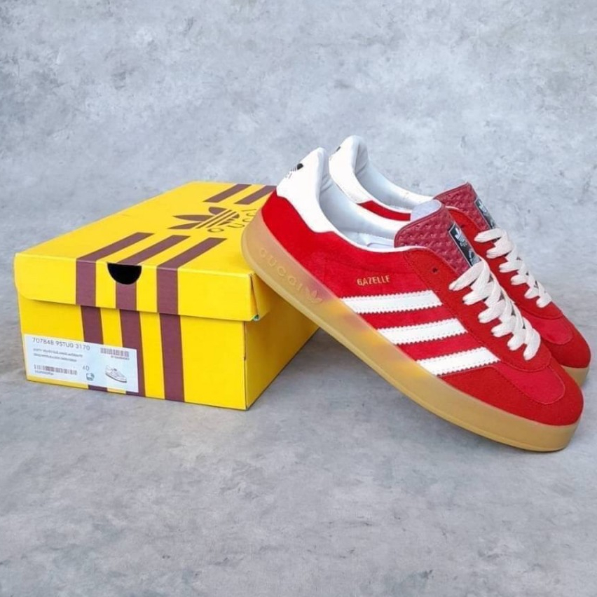 Sepatu Adidas x Gucci Gazelle Red Velvet Merah 707848 9STU0 6360 Sneakers Pria