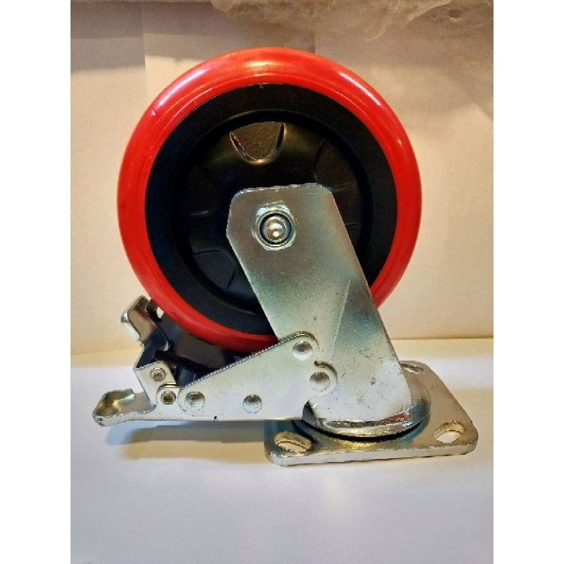 IOP Roda Troli 6 inch merk RHJ. untuk beban berat,bahan PU warna merah.