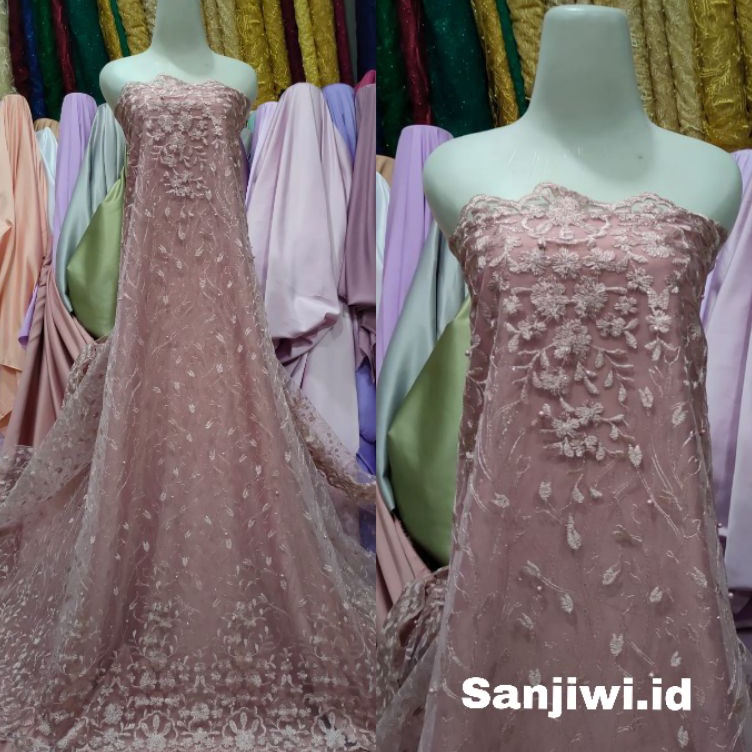 Restock Kain tile tulle brokat brukat mutiara  kain tile akar mutiara pinggiran  bahan brukat mutiar