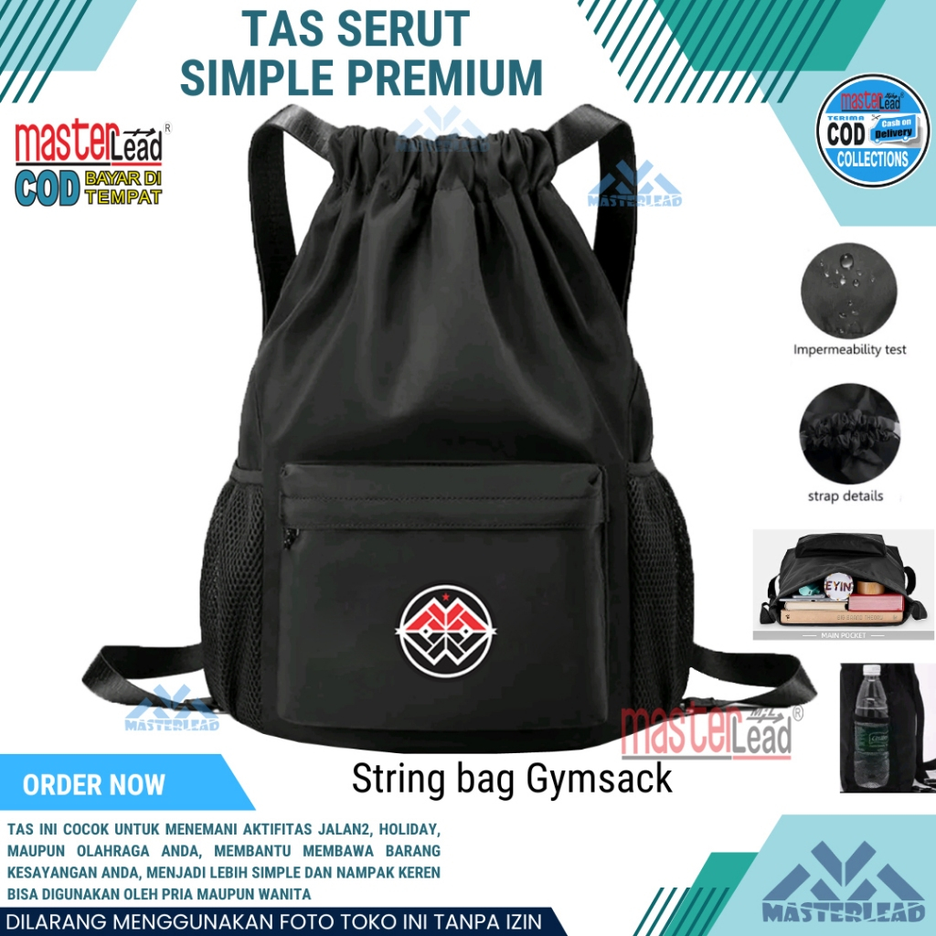Tas Ransel Pria Tas Serut Bag Sporty Tas Serut Multifungsi Tali Webing Kuat Tahan lama