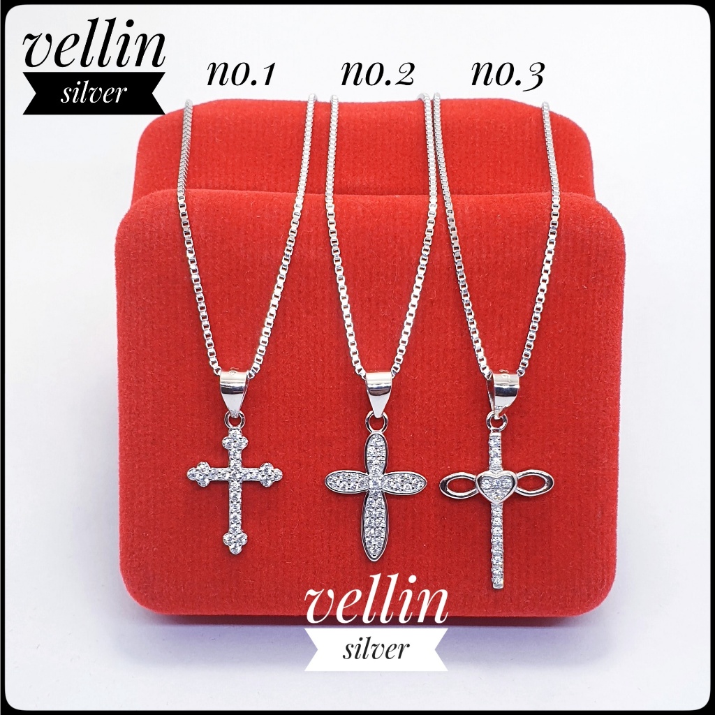 Kalung & Liontin Salib Perak 925 Asli Silver Lapis Emas Putih