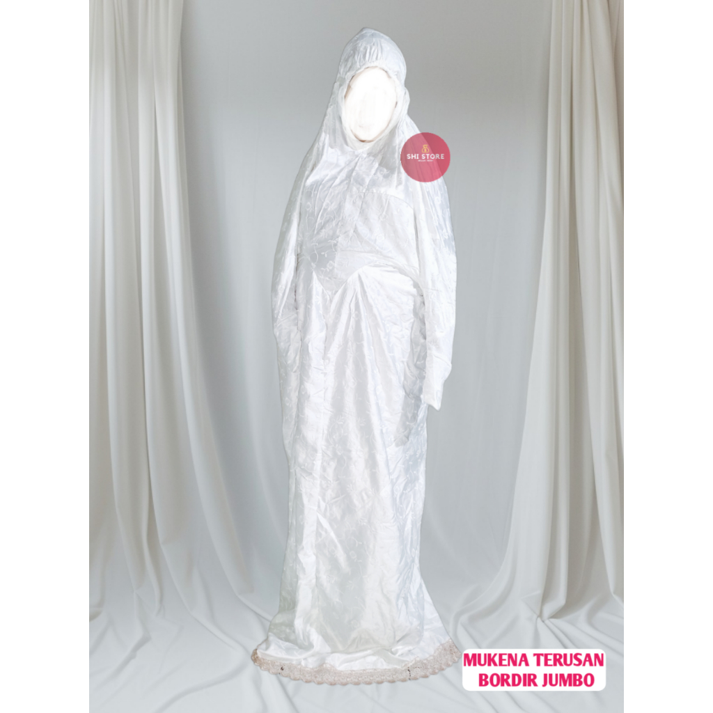 Mukena Terusan Dewasa Katun Bordir Renda Mukena Jumbo Putih