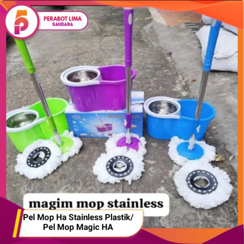 Pel Mop Putar Otomatis HA/ Pel Mop HA Stainless Plastik/ Pel Putar Otomatis Magic Mop 360°