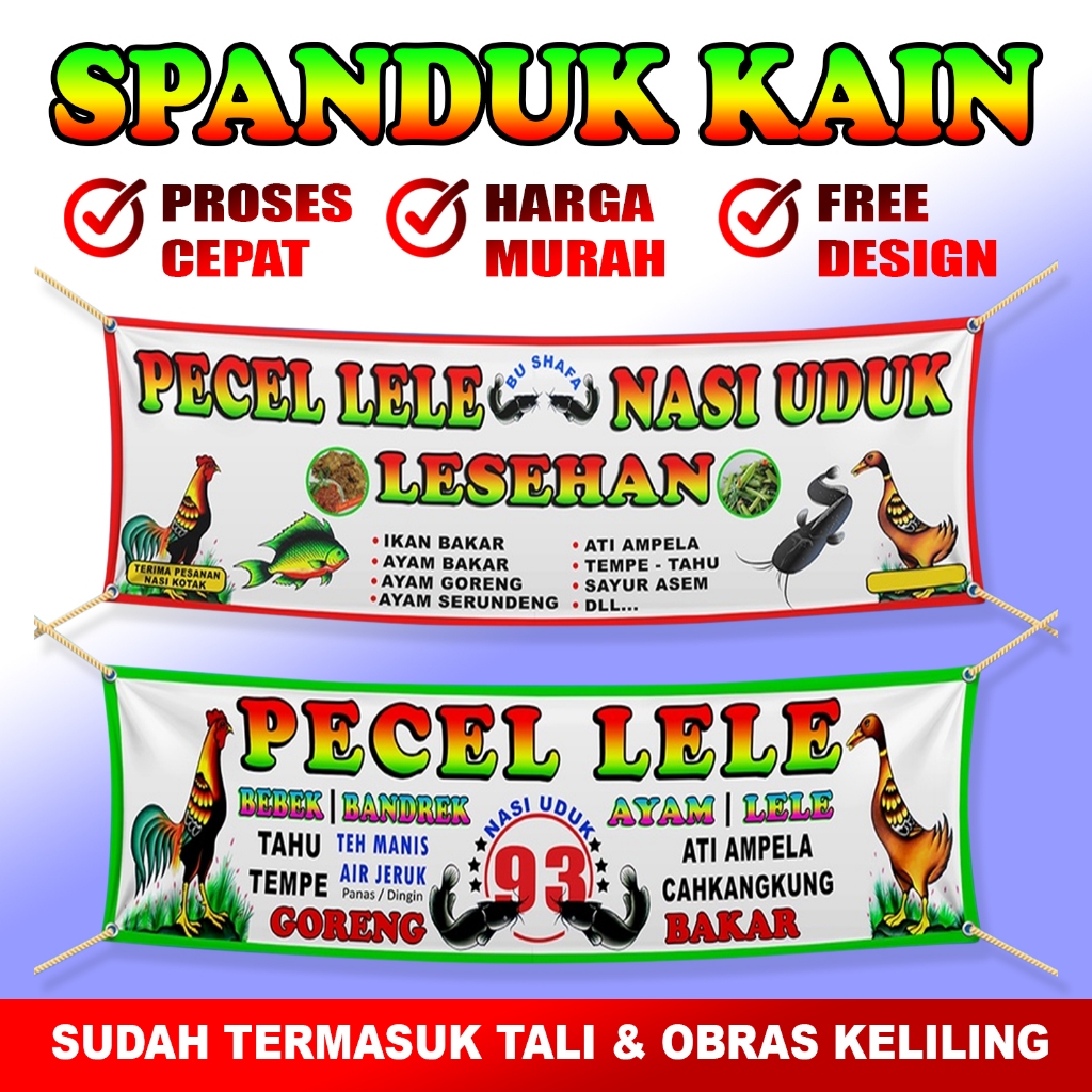 Custom Spanduk Kain pecel lele, Sate Madura (Bahan Satin)