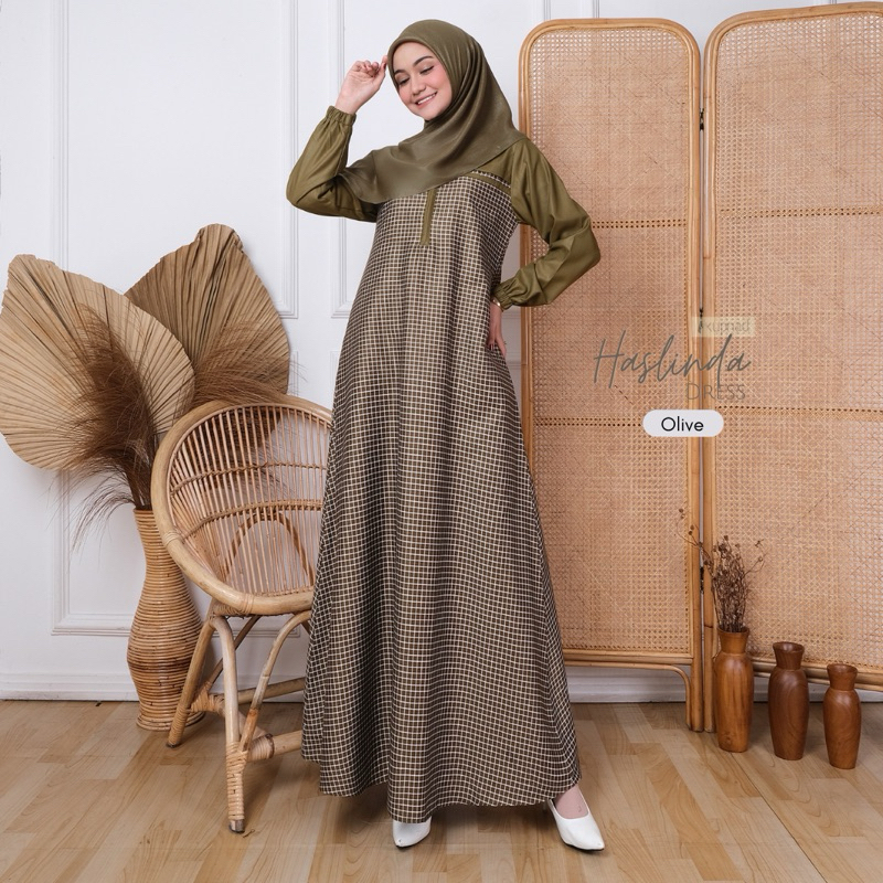 ORIGINAL KUPNAD Gamis Wanita Motif Kotak Katun Jepang Busui Friendly Adem, Modern & Nyaman Haslinda