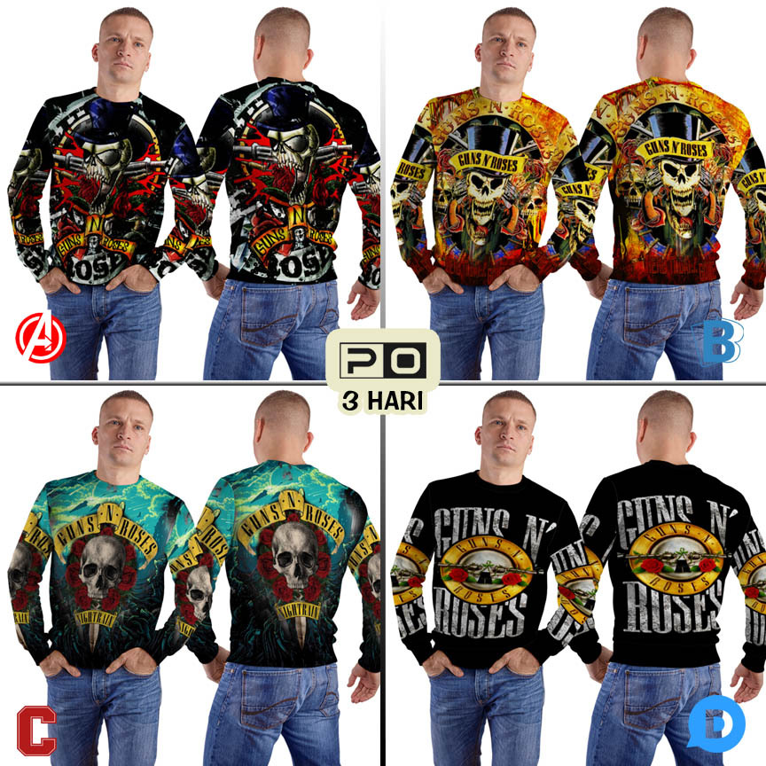 Crewneck Guns N Roses Band Sweater Fullprint Bahan Polyester Jersey | GNR-299307