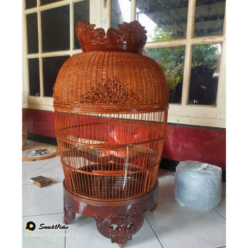 Sangkar Perkutut Mahkota Ukir Tebok Ukir Kayu Jati Full Finishing