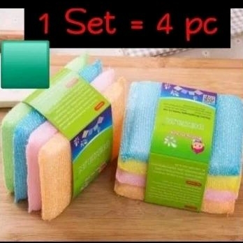 CNA Spons Cuci Piring 1 set 4 pcs / Spons Cuci Piring Busa Jaring / Spons Cuci Piring