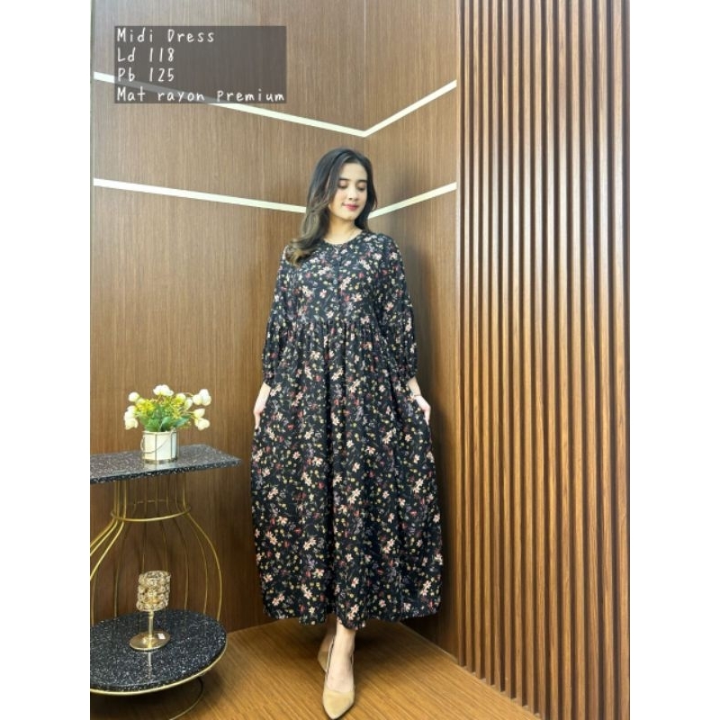 MIDI DRESS RAYON MOTIF/MIDI DRESS HAWET/MIDI DRESS RAYON PREMIUM/MIDI RAYON/GAMIS RAYON/MIDI RAYON