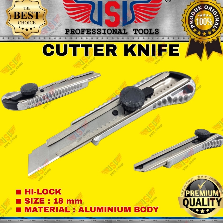 

Lebih Berkualitas VSV Pisau Cutter Besar 18mm Aluminium Cutter Knife HiLock HS6