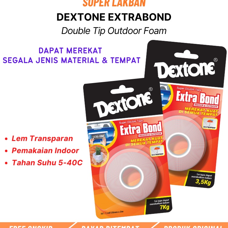

Penjualan Hemat Double Tip Kuat Double Tape Dextone Extra Bond Tahan Cuaca Outdoor