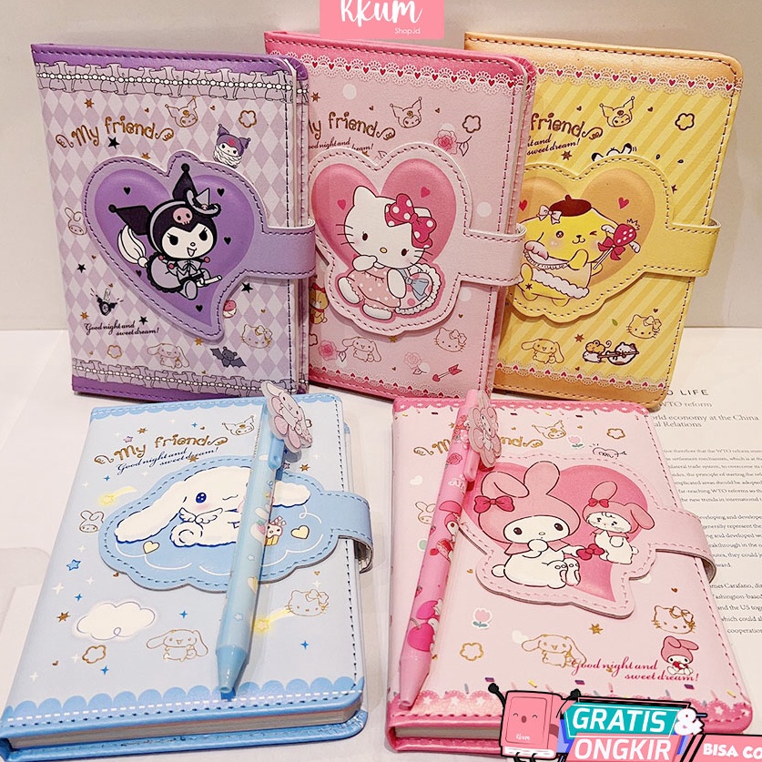 

New Style 2 in 1 Gift set notebook sanrio magnet Buku tulis cute kuromi cinnamorol