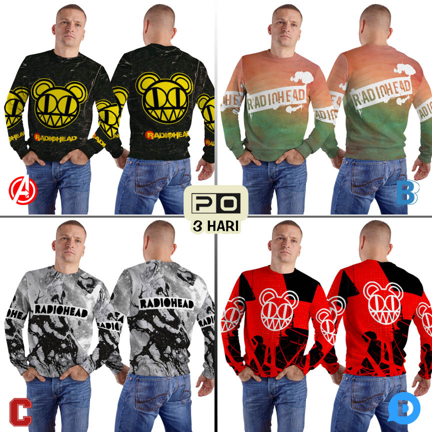 Crewneck Radiohead Band Sweater Fullprint Bahan Polyester Jersey