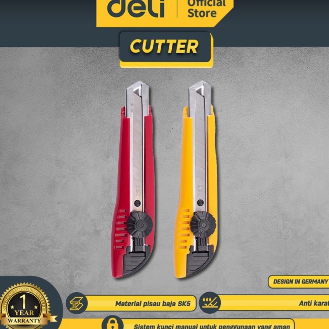 

Borong Berhadiah Deli Cutter dengan pisau baja SK5 sistem kunci manual perkakas E243