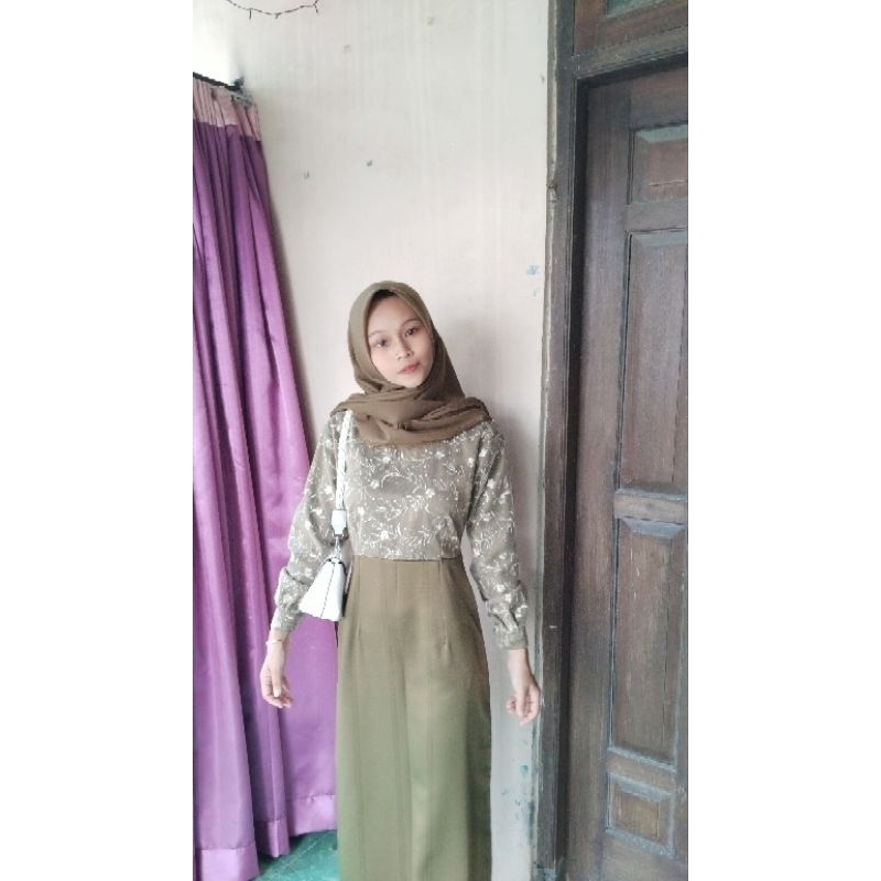 DRESS SATIN VELVET MIX TILE EMI-DRESS KONDANGAN