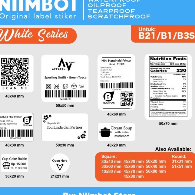 

Hadir Meriah Label Stiker Niimbot B21 B1 B3S Sticker Thermal Refill Label WHITE